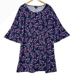 Lane Bryant Womens Size 18/20 Blue Purple Floral Swing Dress Bell Sleeve